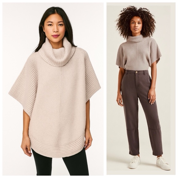 Margaret O’Leary Chunky Knit Cowl Neck Poncho Sweater, Short Sleeves sz. S - Picture 12 of 17